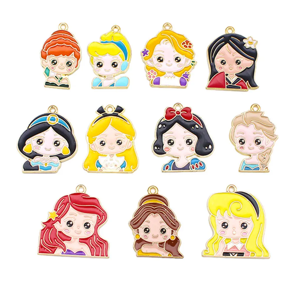 10pcs Disney princess snow white metal charm Pendant Necklace Keychain DIY Handmade Keychain Necklace Cute Earring Accessories