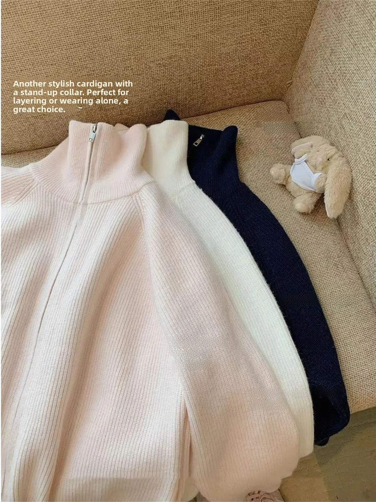 

Zippered Open Cardigan Sweater Women's Loose Knitted f High Collar Autumn Winter Lazy Sle Soft Versatile Long Sve Jaet