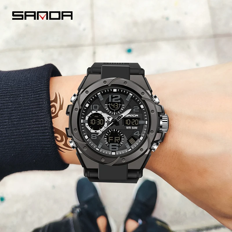 SANDA 2022 Fashion Digital Watch for Men Women Couple Wristwatches 2Time Chrono Dual Display Waterproof Sports Quartz Watches