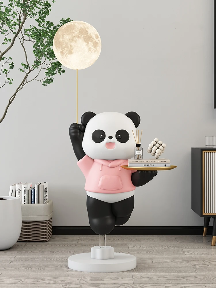 Panda Statue Home DecorTray Storage Rack Living Room Large Floor Ornaments Nordic Cartoon Animal Sculpture Art Housewarming Gift