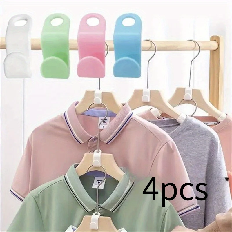 4pcs/set Plastics Hanger Connection Hook Stackable Space Saving Storage Multifunctional Hanging Clothes Rack