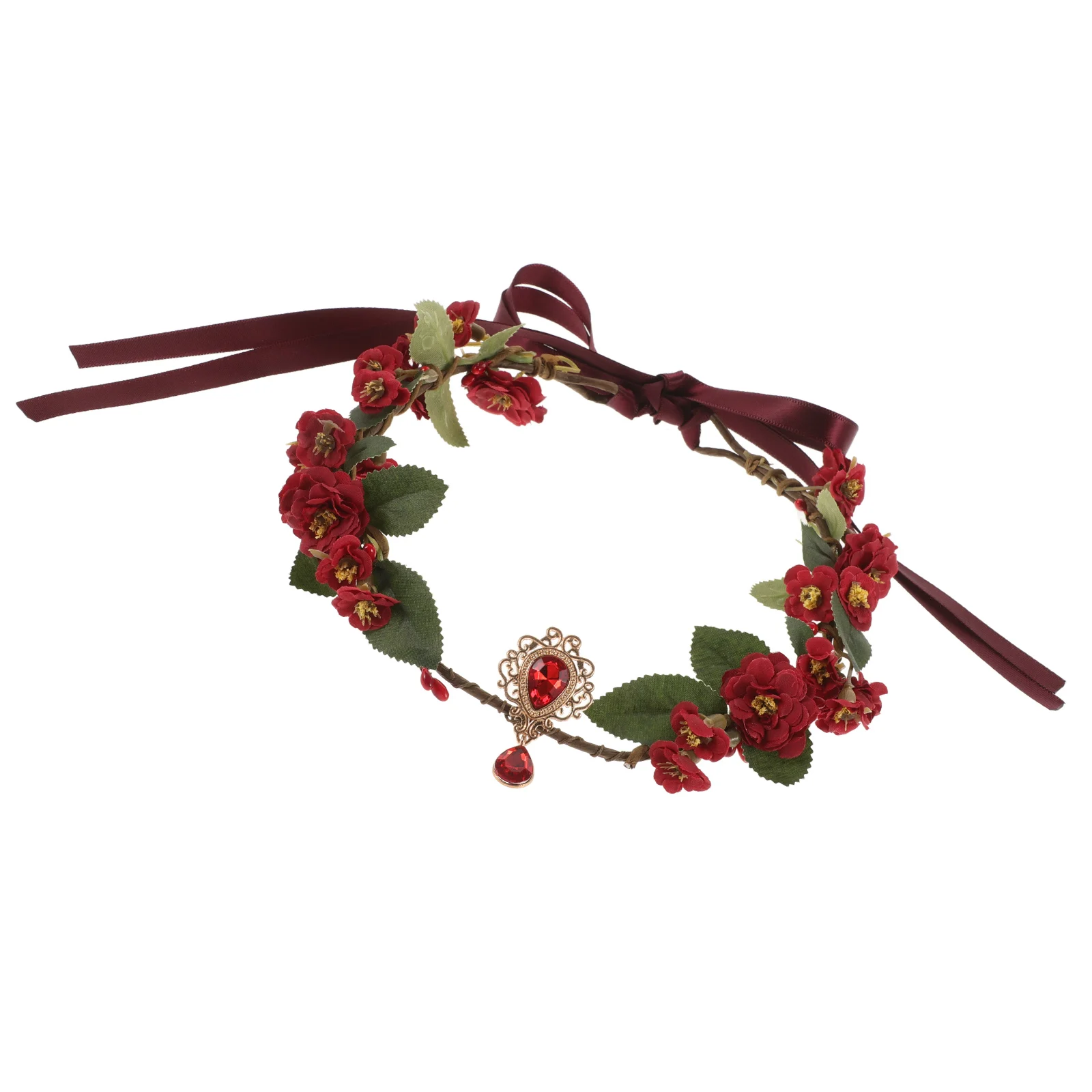 

Red Flower Headb Elf Headpiece Flower Crown Headb Bridal Wedding Party Cosplay Rhinestone Floral Headpiece Accessories
