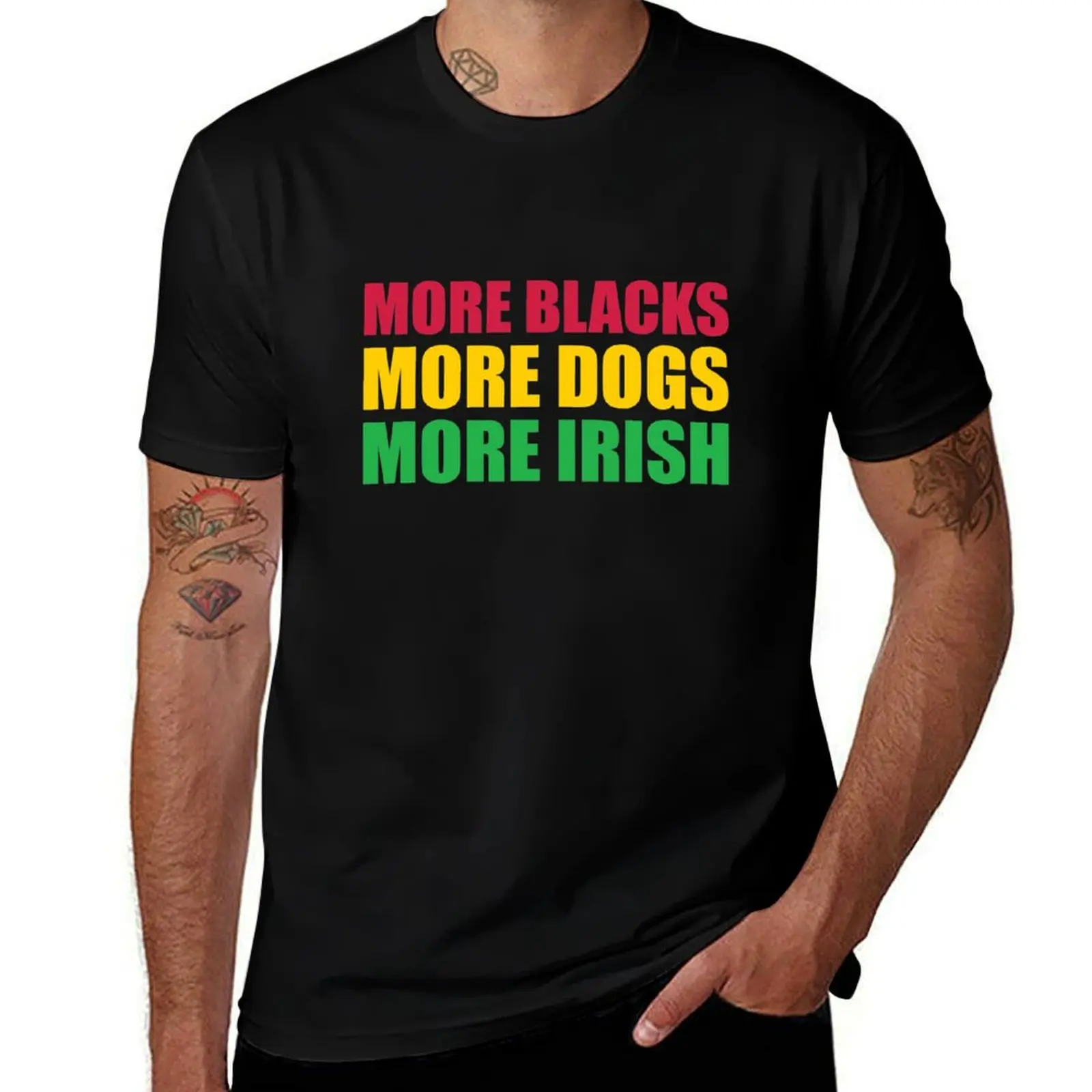 Más negros más perros más camiseta irlandesa camiseta hombre liso camisetas divertidas humor oscuro hombre Camiseta de algodón