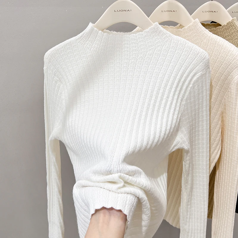 

2025 Autumn Winter New Solid Color Long Sleeves Women Sweater Women's Knitted Turtleneck Collar Pullover Fashion Versatile Top