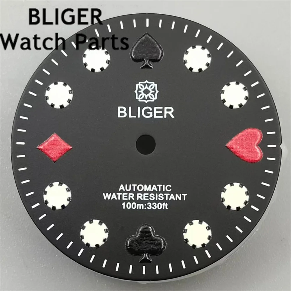 BLIGER 29mm Watch Dial White Black Green Dial Green Luminous Fit NH35 NH36 Movement