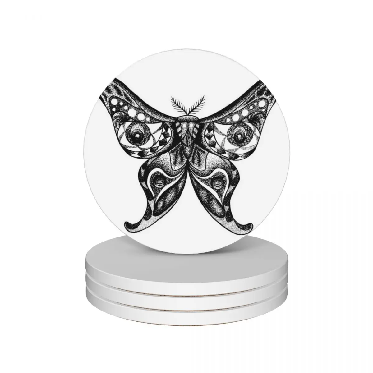 Black and White Lunar Moth Ceramic Coasters (Set of 4) teapot mat tea cup holder Coasters