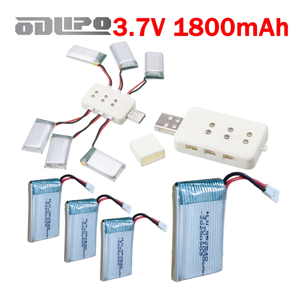 3.7V 1800mAh Lithium Polymer Batteries and 6 in 1 Battery Charging for KY601S SYMA X5SW X5 M18 H5P RC Drone Spare Parts