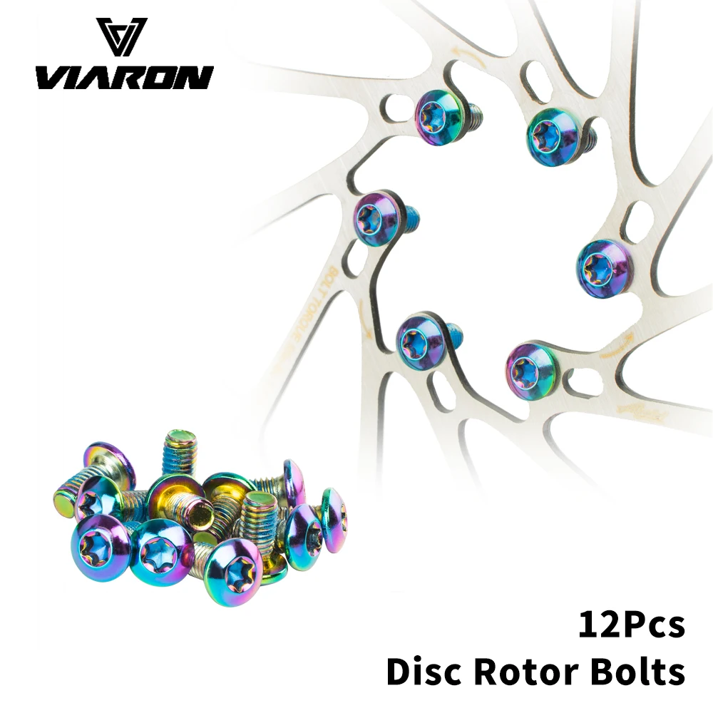 VIARON 12pcs Bicycle Disc Brake Rotor Bolts T25 M5x10mm Alloy Steel Screws Colorful Rotor Bolts Bicycle Fixing Accessories