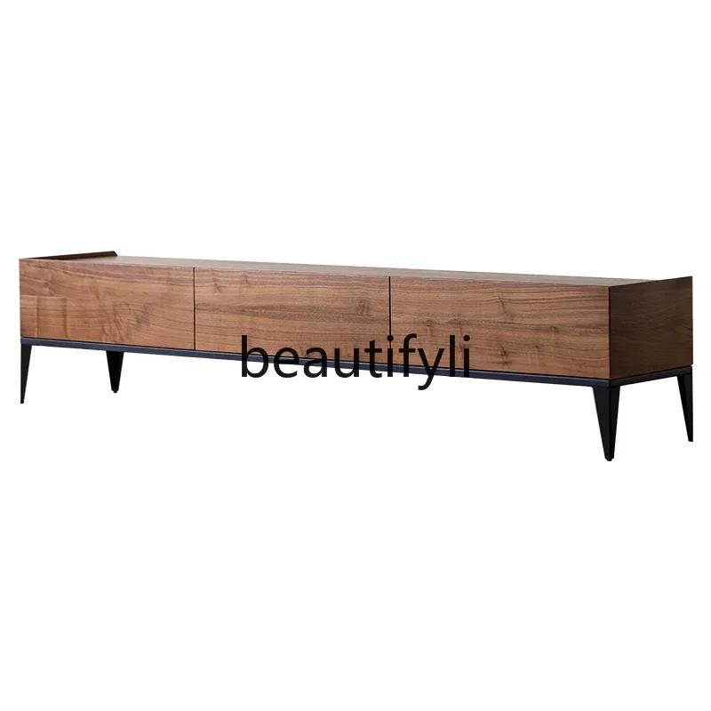 178North American black walnut TV cabinet with lighting Nordic living room floor log floor cabinet