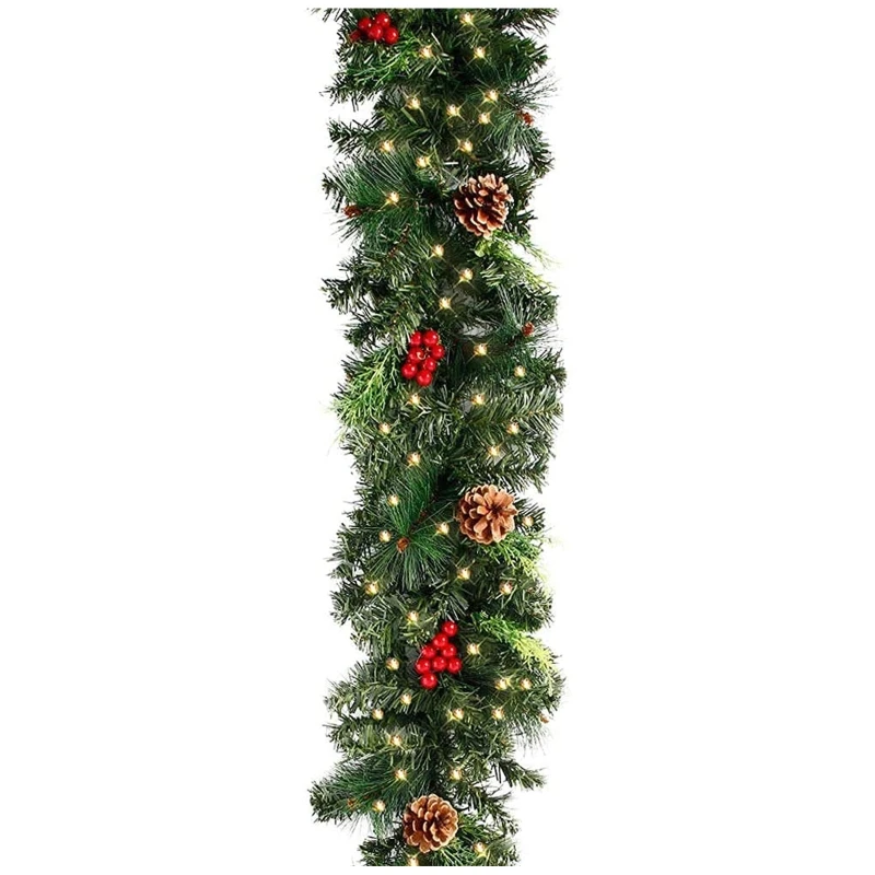 2024 New 1.8/2.7m Illuminated Christmas LED Light Rattan Berries Pine Cones Garlands Decoration for Doors Tree Fireplace