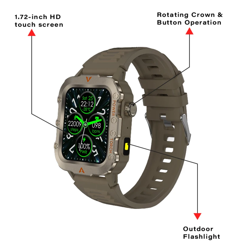 مصباح يدوي Smartwatch اللياقة البدنية ساعة مراقبة الصحة مقاوم للماء ساعة ذكية بلوتوث دعوة الساعات الرياضية للرجل IOS أندرويد 2025