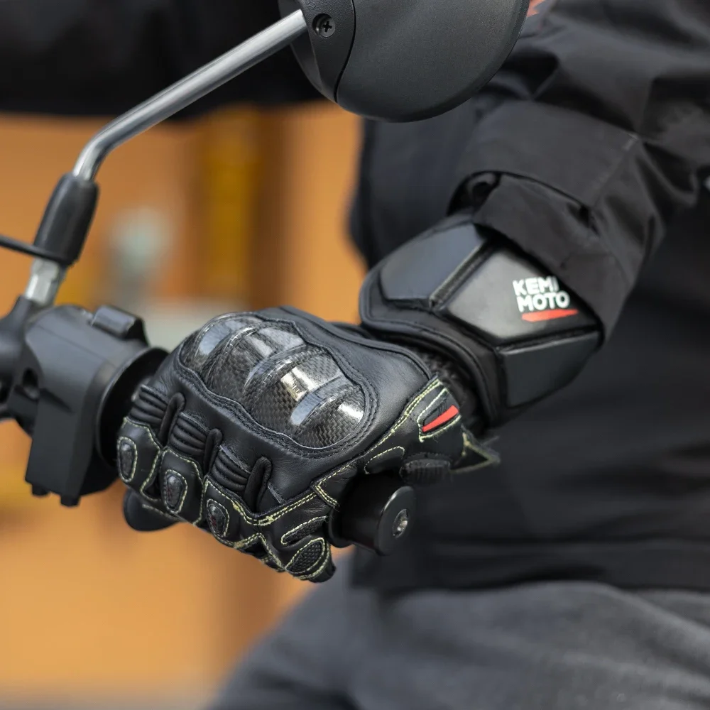 KEMITOUR Leder Racing Moto Handschuhe Für Motorrad Lange Manschette Professionelle Powersports Handschuhe Carbon Fiber Knuckle Für Männer Frauen – Detail 9