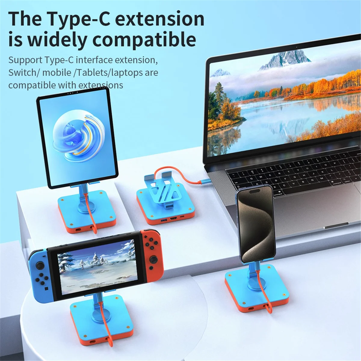 حامل لوحة هاتف قابل للتعديل ، محور ، محطة إرساء USB للتبديل ، منافذ شحن PD W لهاتف iPhone 15 Pro 3 in 1