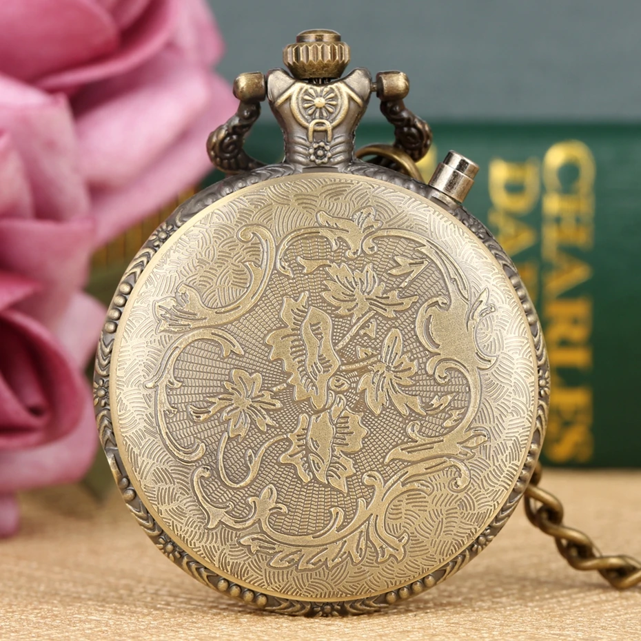 LED فلاش مضيئة خمر الهاتفي ساعة جيب كوارتز سلسلة البرونزية منحوتة قطار البخار Steampunk موتور السكك الحديدية الرجعية فوب ساعة ساعة
