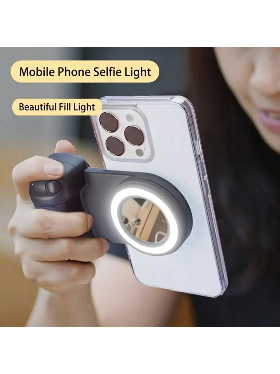 

Magsafe Compatible Phone Grip With Ring Fill Light And Mirror For Selfie