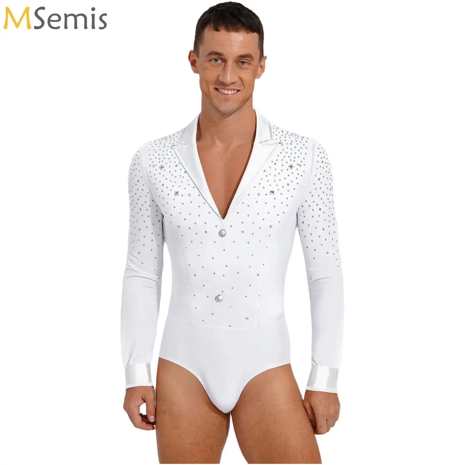 

Men Latin Dance Shirts Bodysuits New Long Sleeve Ballet Dance Leotard Ballroom Tango Rumba Gymnastics Jumpsuit Dancewear Outfits
