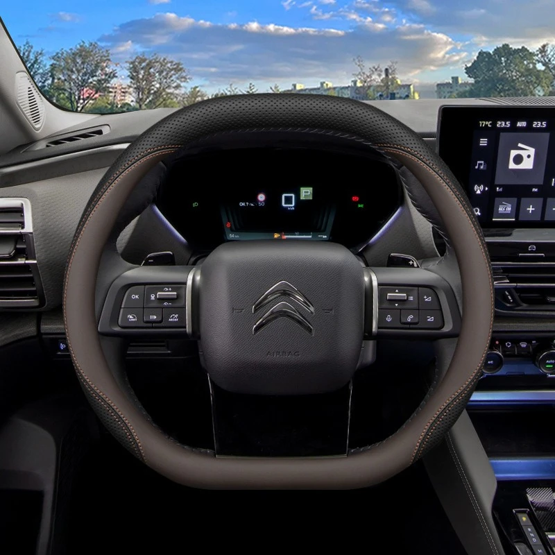 New Leather Car Steering Wheel Cover For Citroen C4X C5X C5 Aircross E-Berlingo C4 Cactus Double D‑Shaped Interior Accessory