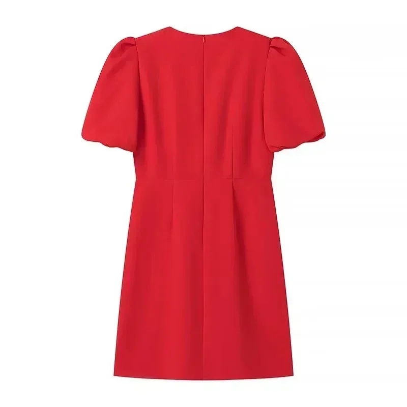 2025 corações cortar vermelho mini vestido mulher verão bowknot preto vestidos curtos para mulheres puff manga elegante vestidos de festa