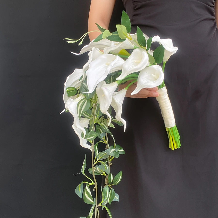 Water drop waterfall bouquet simulation flower calla lily Phalaenopsis, photo studio wedding photo bouquet home decoration