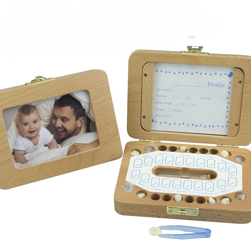 Wooden Photo Frame Baby Tooth Boxes Kids Milk Teeth Keepsake Storage Box Baby Memory Products Newborn Growth Memory Box