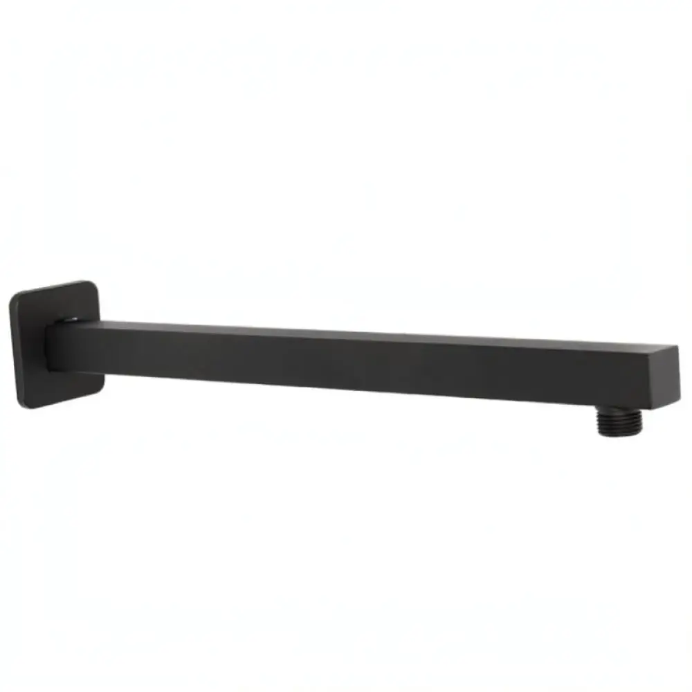 Wall Mounted Shower Arm 16 Inch Square Rainfall Shower Head Extension Pipe Stainless Steel Matte Black Fixture
