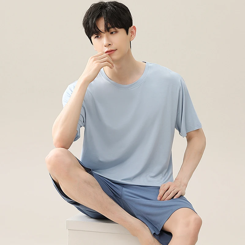 

Summer new modal short pajamas two-piece set thin loose shorts large size pyjamas set home service men Casual Loungewear Pjs