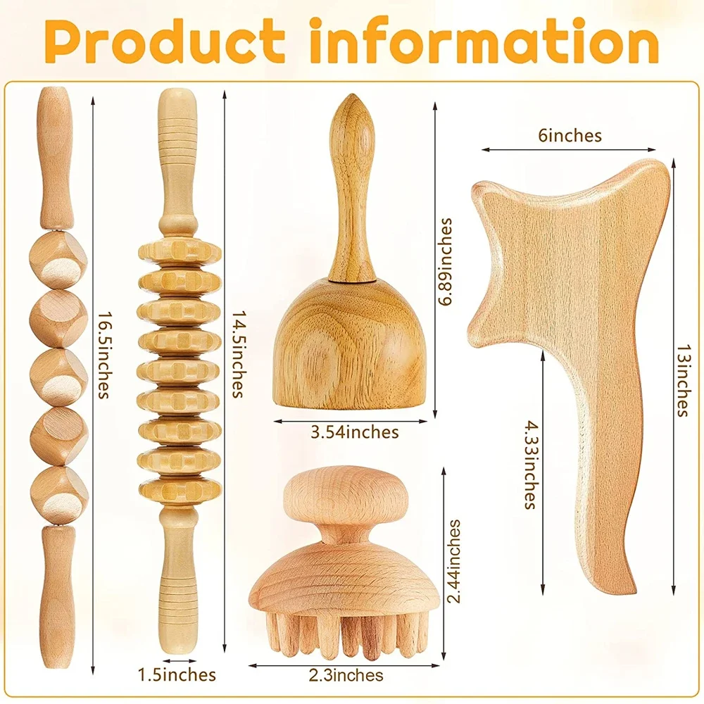 Antycellulitowy narzędzia do masażu do terapii drewna, wałek drewniany masażer, kubek Gua Sha, zestaw maderoterapii do drenażu limfatycznego Jecaliz