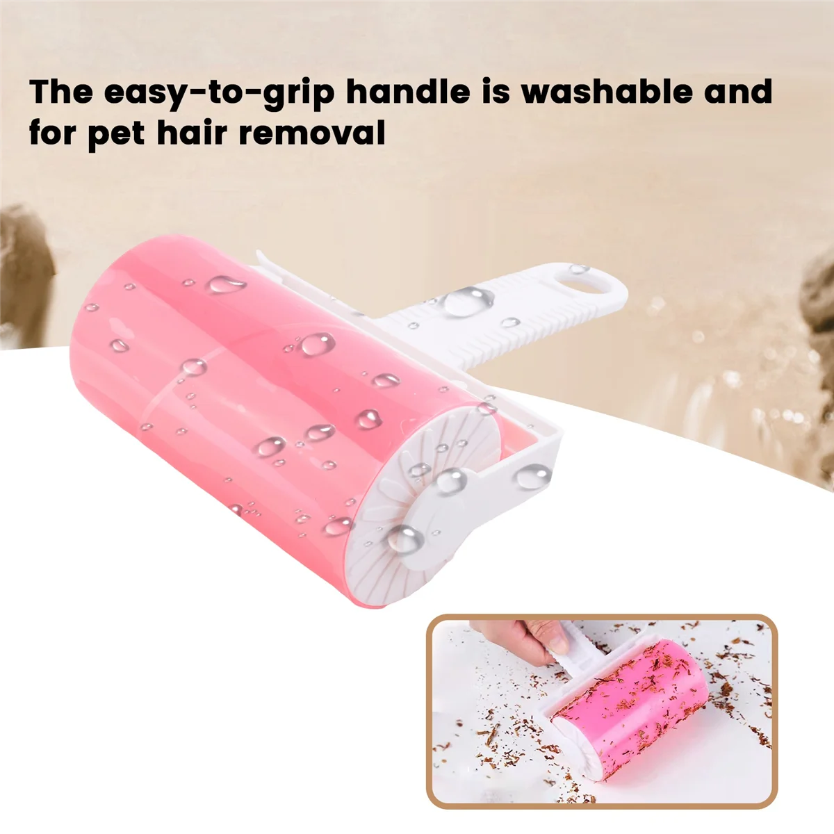 Lint Remover Washable Clothes Hair Sticky Roller Reusable Portable Pet Hair Remover Sticky Roller,Pink