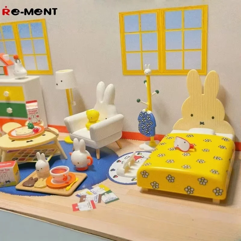 

100% Genuine Re-Ment Miffy'S Room Bed Table Miniature Scene Collecte Action Model Blind Box Surprise Birthday Holiday Kid Gifts