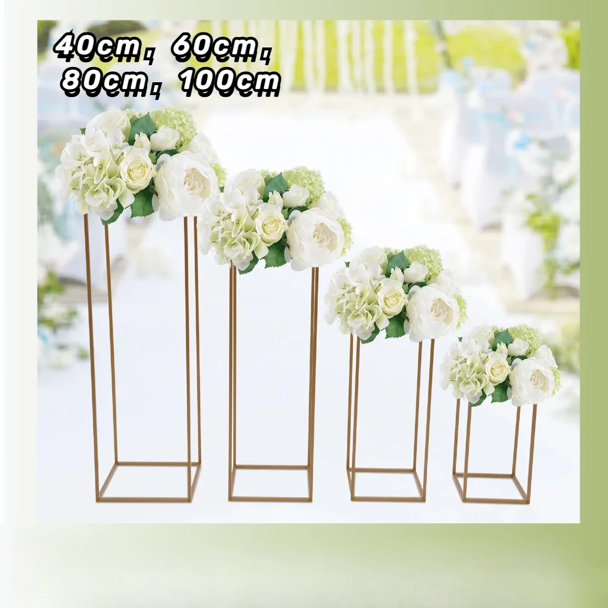 4Pcs Metal Flower Rack Prop Geometric Column Vase Stand Wedding Party Decor Gold Rectangular Rack For Wedding 40/60/80/100cm