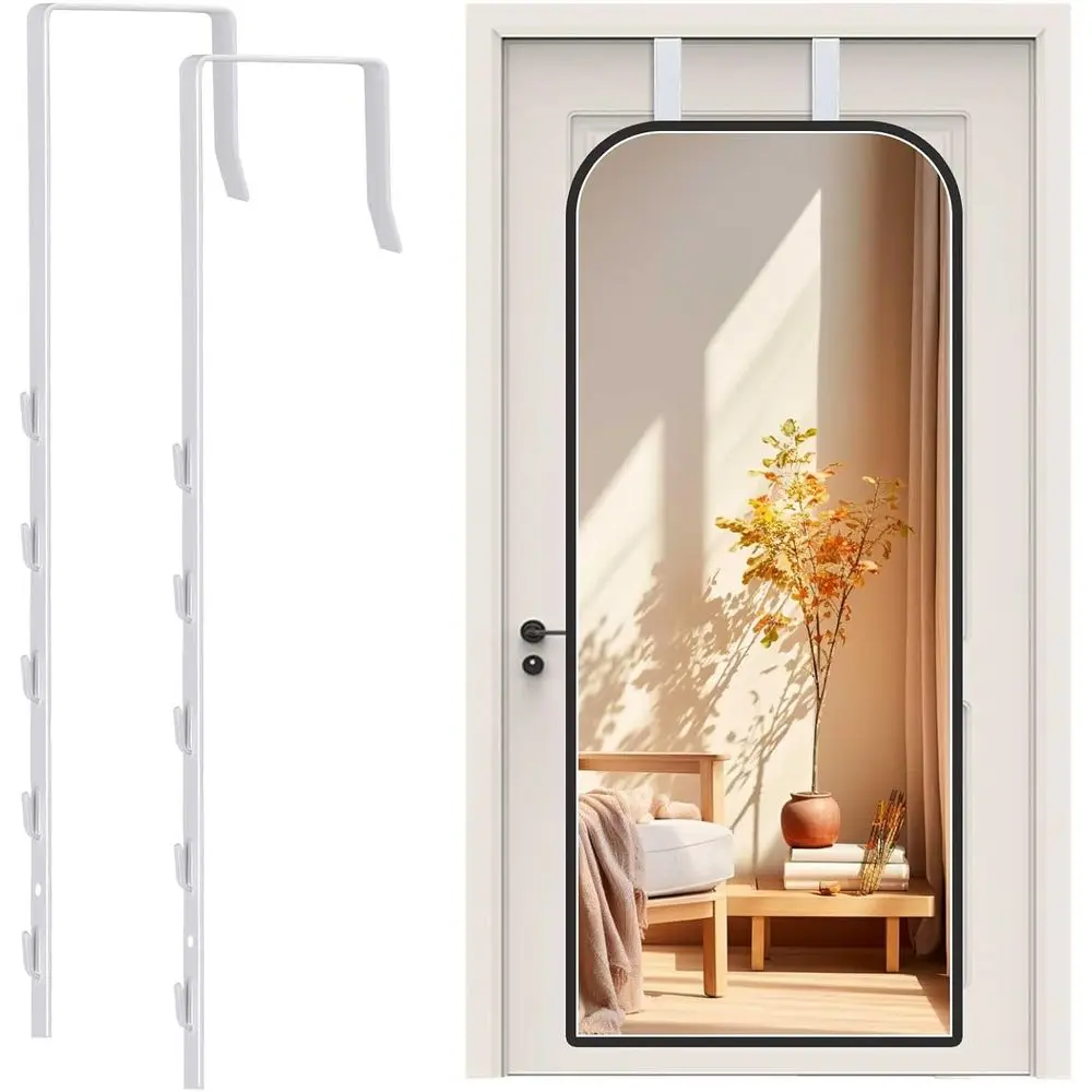 Adjustable Door Mirror Hanger Set, 2-Piece White Brackets with Protective Lining - Perfect for Hanging Mirrors (Mirror Not Inclu