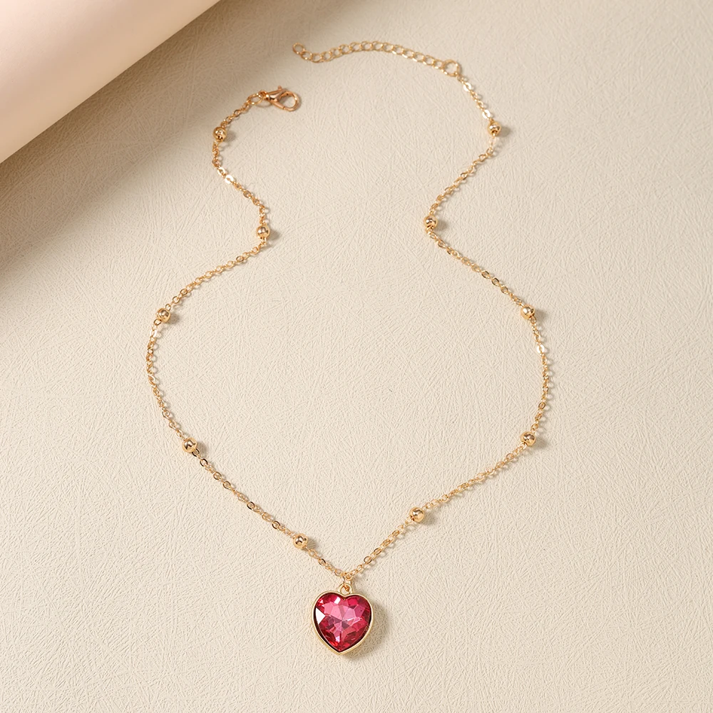 Aihua Koreanische Mode Bunte Kristall-Herz-Halskette Goldfarbene Kette Halskette für Frauen Hochzeit Ästhetischer Schmuck Geschenke – Detail 6