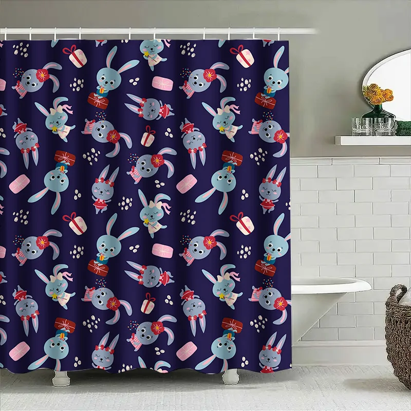

Набор занавесок для душа с принтом синего кролика, декоративные аксессуары для дома, водонепроницаемая ткань для ванной комнаты, сделано в Китае (размер 72x84 дюйма)