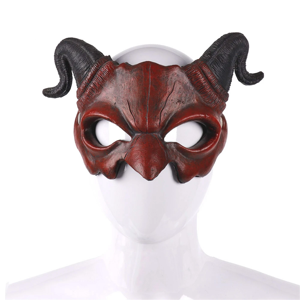 New Scary Devil Horns Half-Face Mask, Horror Satan Bull Demon Cosplay Costume Prop for Halloween Party