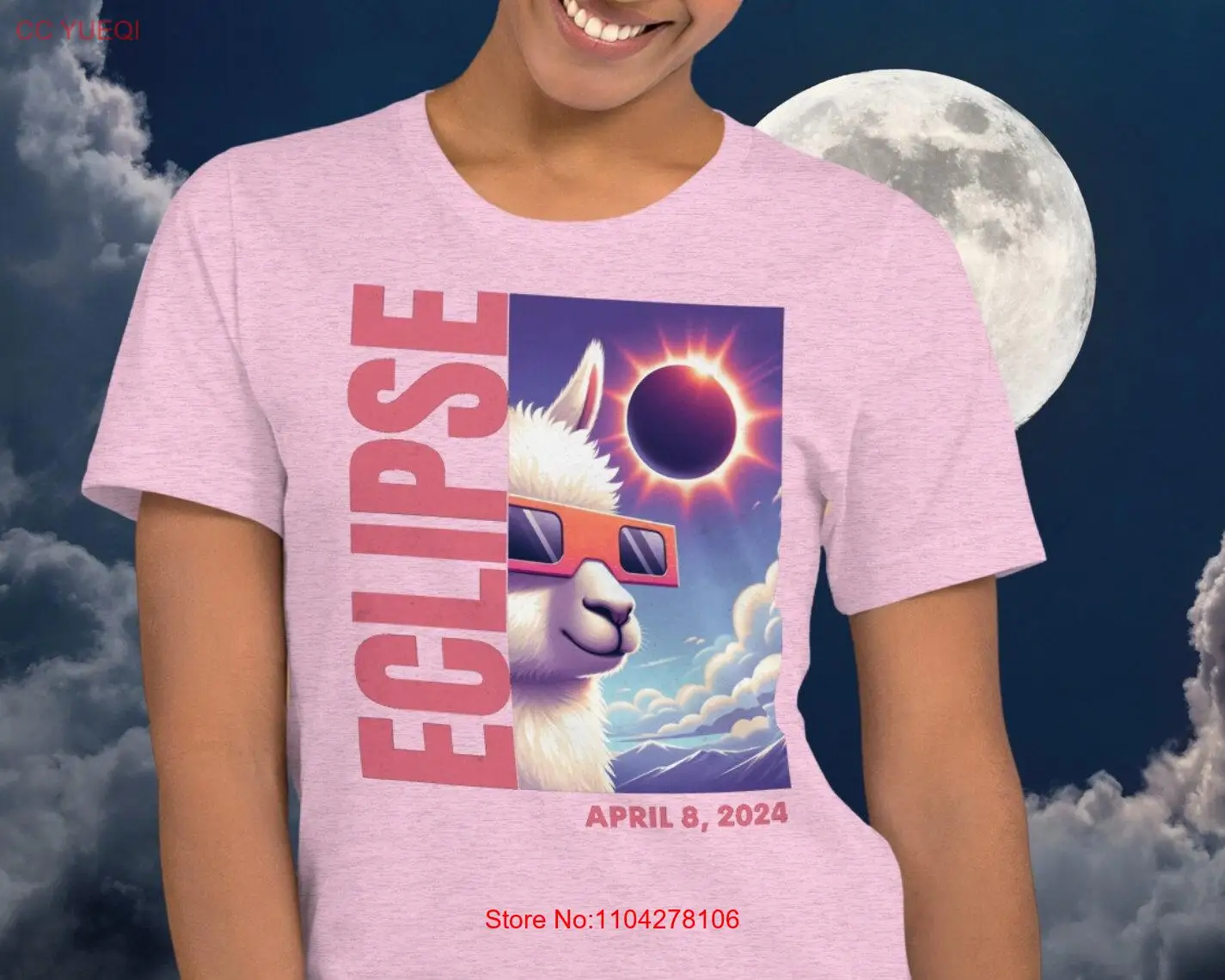 Camiseta divertida Llama Total Solar Eclipse 2024, Totality 8 de abril, evento Celestial, manga larga o corta