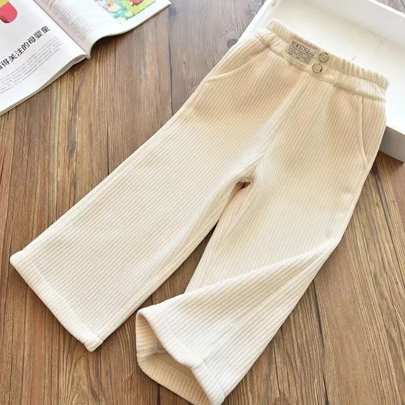 Viser en velours côtelé pour bébés filles, pantalons droits chauds pour enfants, pantalons décontractés pour enfants, Fj0-10 ans, automne et hiver