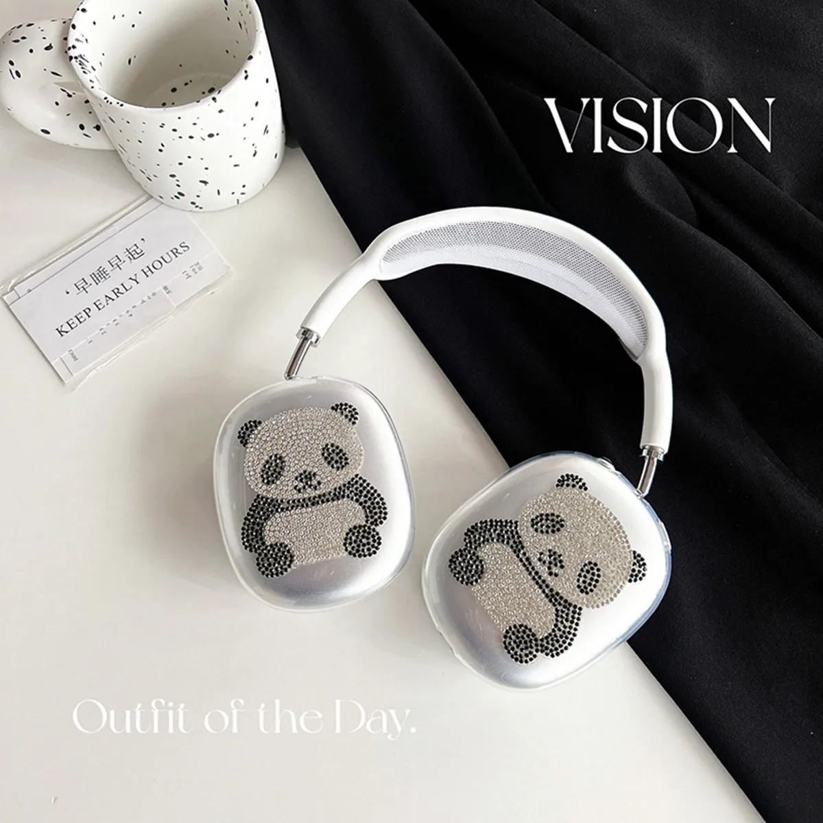 Luxury Diamond Panda Shiny Case for AirPods Max Headphones,Soft TPU Skin Anti-Scratch,Transparent Accessories Protective Cover