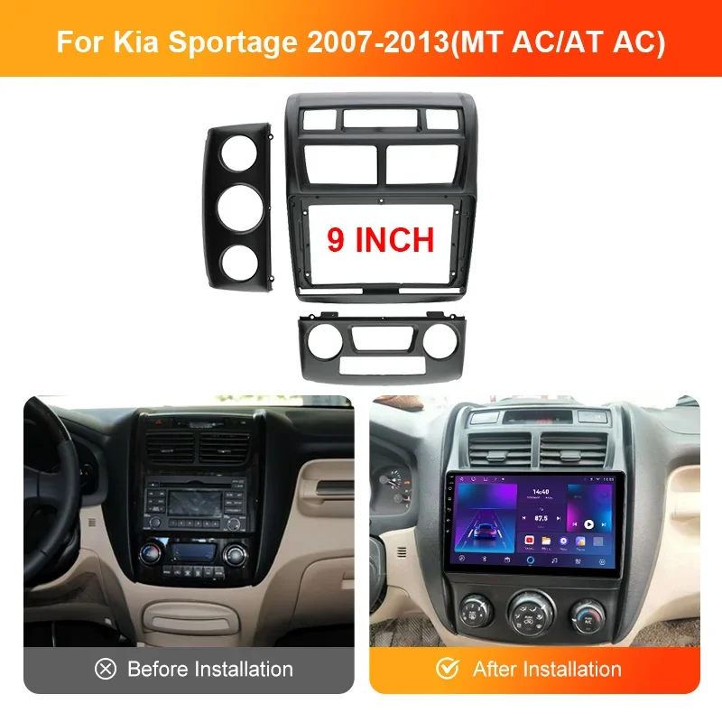 9INCH Car radio Fascias Panel For Kia Sportage(MT AC/AT AC) 2007-2013 Screen Dash Fit Dash Trim Kit Frame