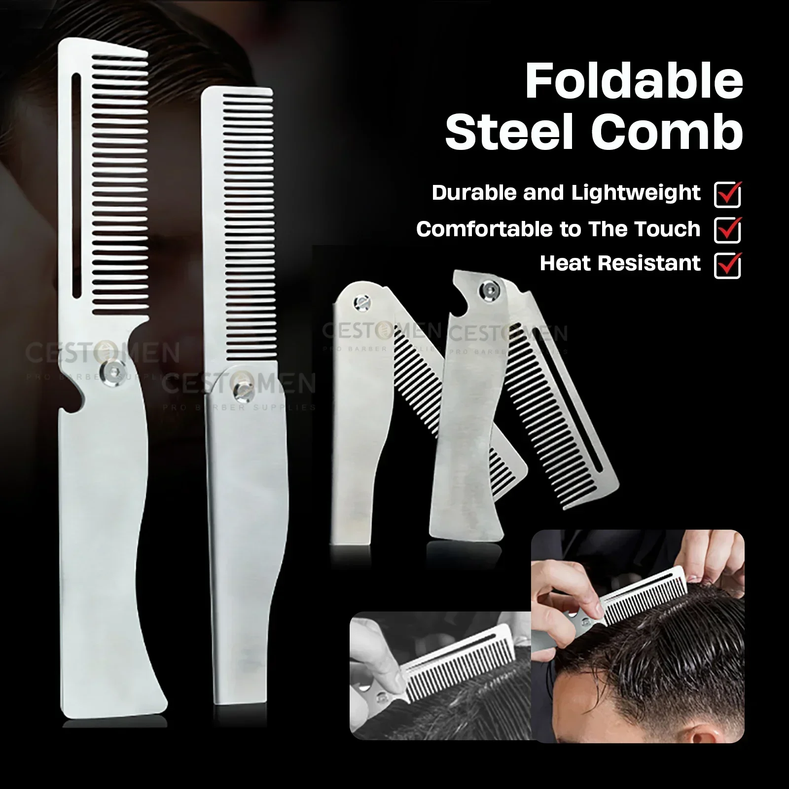 NEW 1/2PC Portable Steel Folding Combs Men's Pocket Beard Comb Oil Head Comb Beard Combing Salon Barber Accessories For Haircut