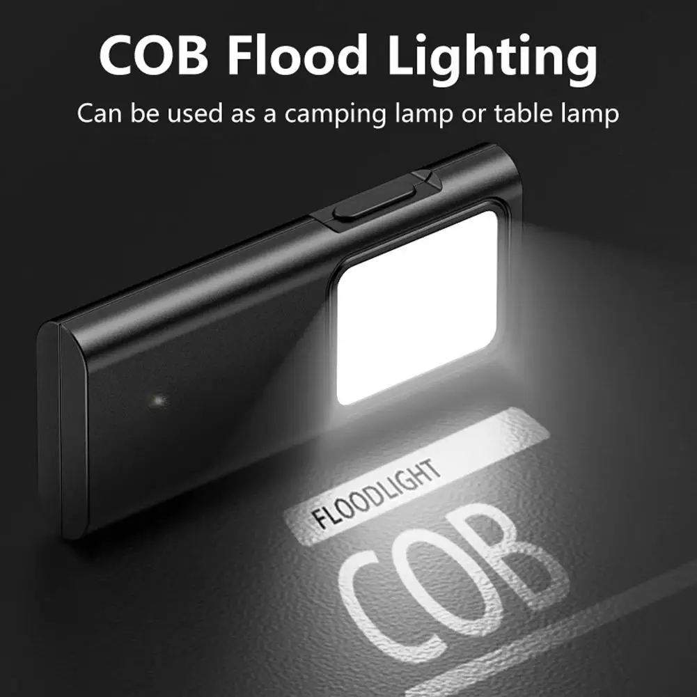 Portable COB Light Bright Wide-angle Illumination Flashlight For Camping,hiking,night Running USB Rechargable Clip Torch