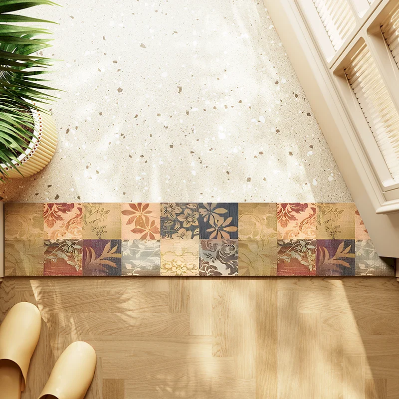 VIKAMA Bohemian Retro Floral Threshold Mat Ethnic Style Anti Slip Absorbent Carpet Entrance Living Room Home Decoration