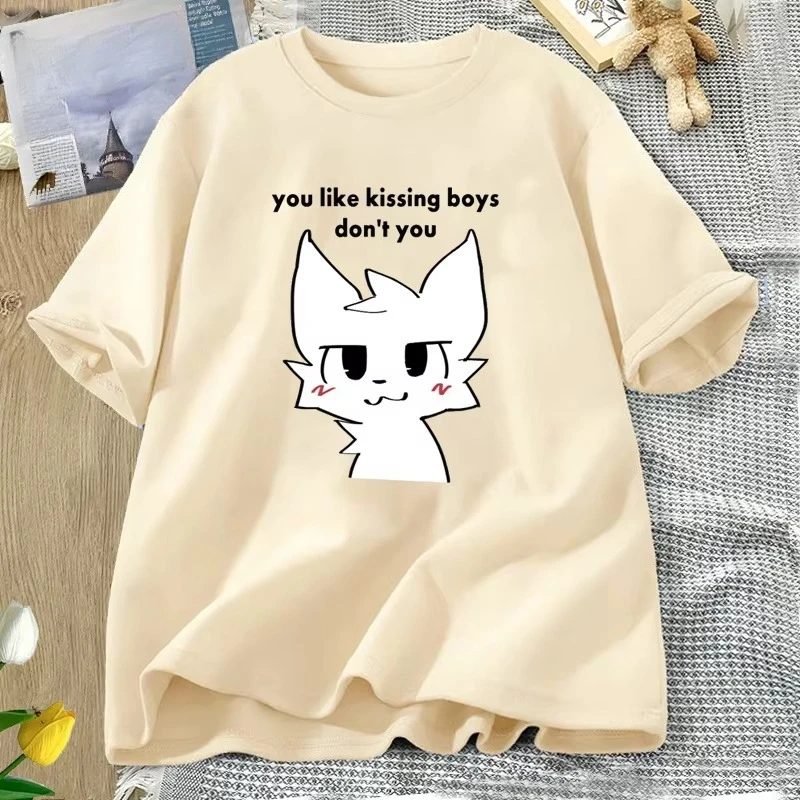 Boykisser Funny Furry Meme Graphic T Shirts Cotton Bisexual LGBTQ Pride T-shirt Csaual Kissing Women Tee Shirt Clothing Tops