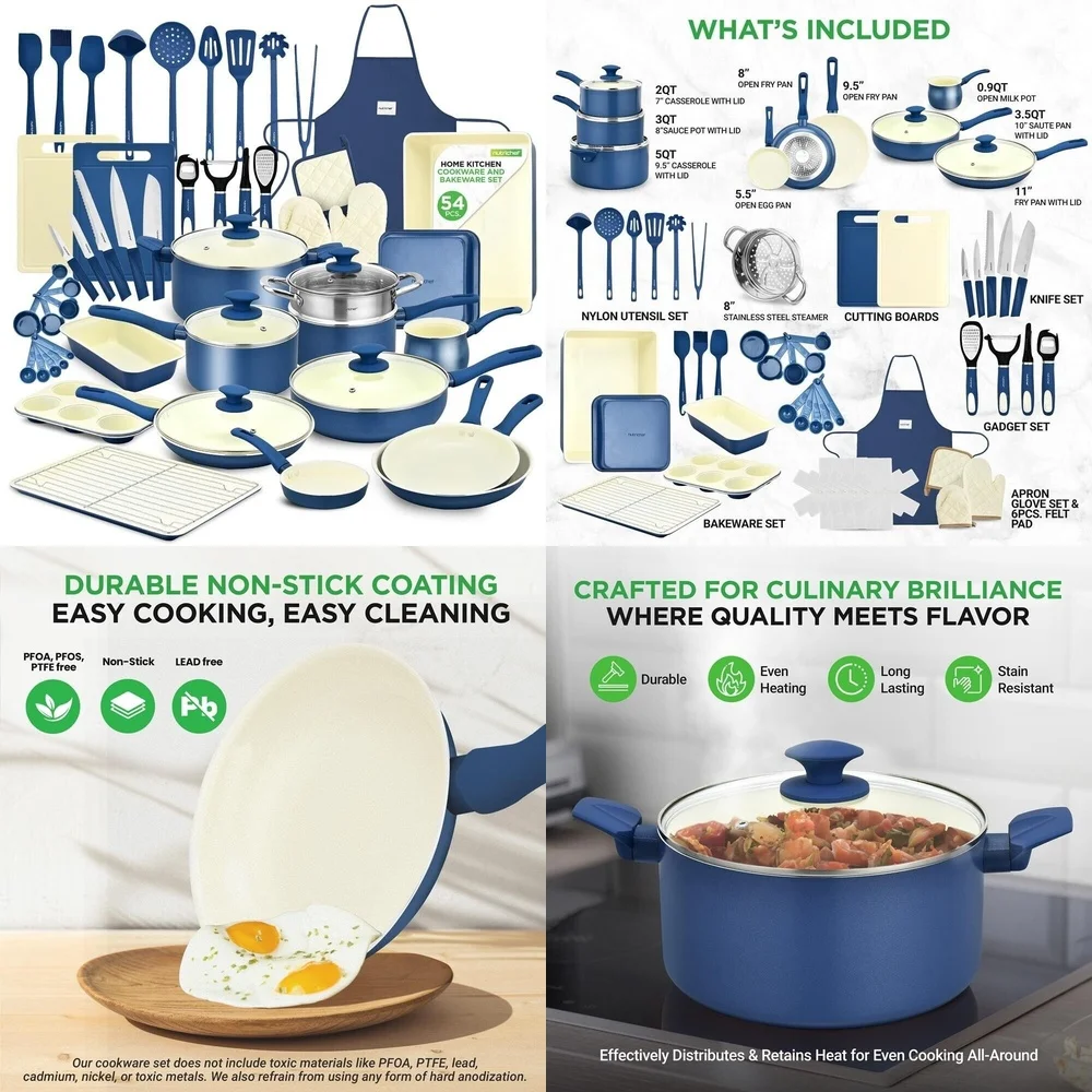 

Cookware Sets54 Pcs Premium Kitchen Cookware Tools and Bakeware Set for Home Cooking Enthusiasts Perfect Starter Collection