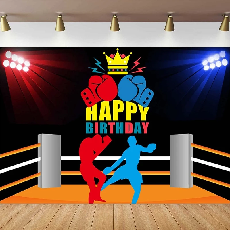 Boxing Happy Birthday Banner Photography Backdrop Boxing Match Sports Wrestle Fitness Boxing Glove Theme Decorations Background