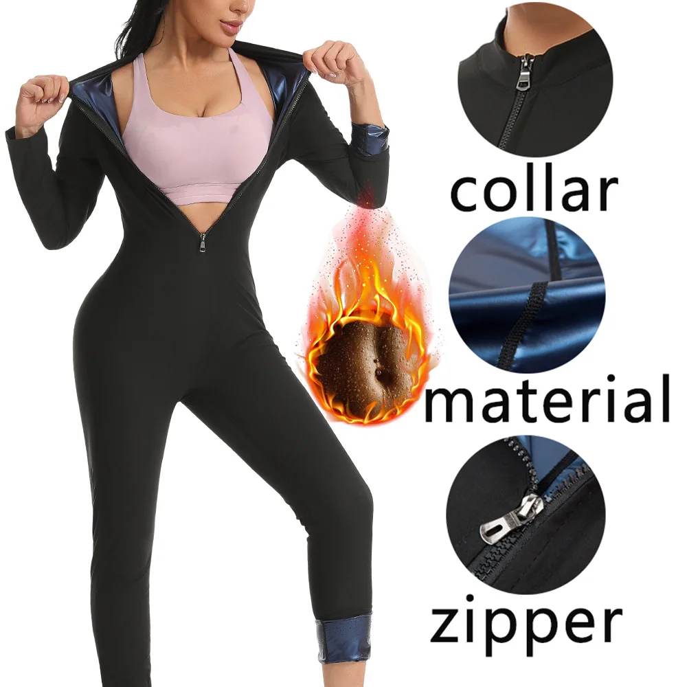 Long Sleeve Sweat Suit Yoga Waist Tuck Sauna Shapewear Fitness Sports Tights