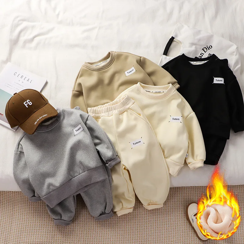 

Kids Clothes Boys & Girls Winter fleece-lined Top & Pants 2 Pieces Sets Boy & Girl Winter Tracksuit Outfit