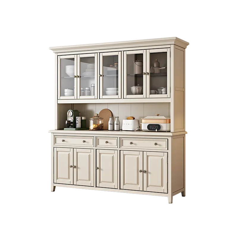 

American white all-solid wood four-door side cabinet, integrated wine cabinet, living room storage against the wall