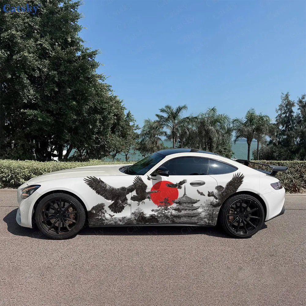 2pcs Five-Story Pagoda Eagle Dance, Fade-resistant, Enhance Vehicle Aesthetics With Bold Artistic Design Car Vinyl Wraps