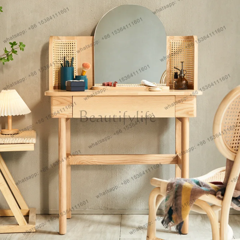 Nordic rattan dresser small apartment household bedroom with mirror dressing table