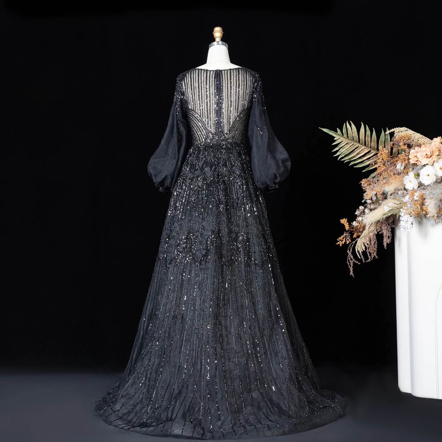 Sharon Said Luxuriöses Rosa Abendkleid mit Perlenstickerei, V-Ausschnitt, A-Linie und Puffärmeln, 2026 Damen Hochzeitsfeier SS057, Maßanfertigung – Detail 21